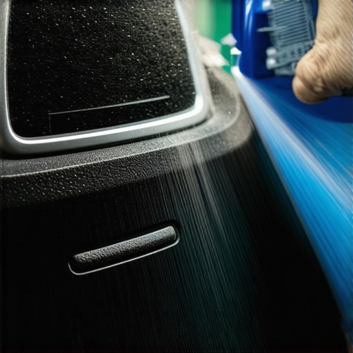 Illustration of a person cleaning the car's evaporator with disinfectant spray