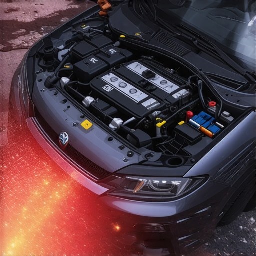 Engine bay showing signs of coolant and transmission fluid leaks, crucial for troubleshooting strange smells