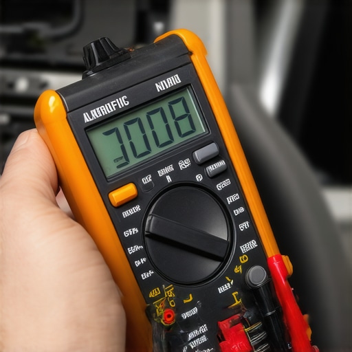 Person using a digital multimeter to check car's electrical system