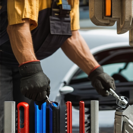 Mechanic checking the power steering belt and fluid reservoir in a car engine bay.