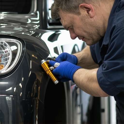 Inspecting Transmission Fluid Mechanic checking transmission fluid level in car