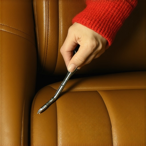 Leather repair patch application process Person carefully applying leather patch to torn car seat