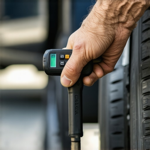 A mechanic using a digital torque wrench to tighten a bolt during vehicle repair.