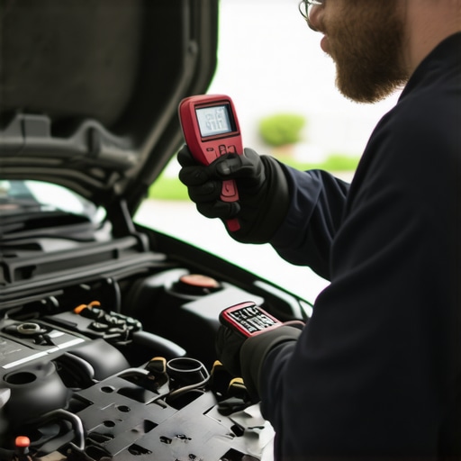 Mechanic measuring transmission temperature with infrared thermometer