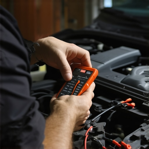 Professional Car Diagnostics with Multimeter Technician diagnostics with multimeter to ensure vehicle reliability