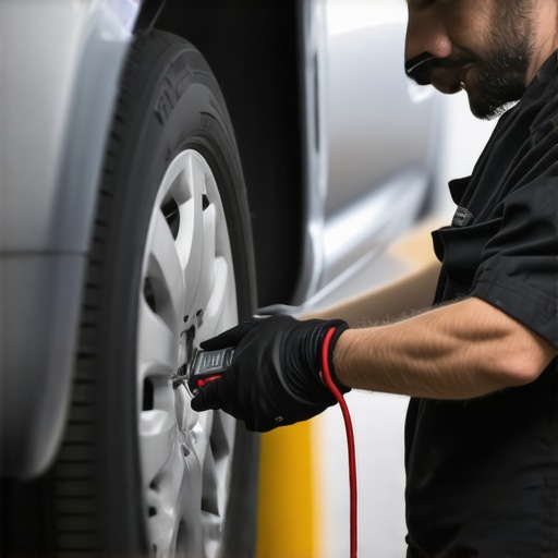 Mechanic testing a car's electrical ground with a multimeter in a workshop