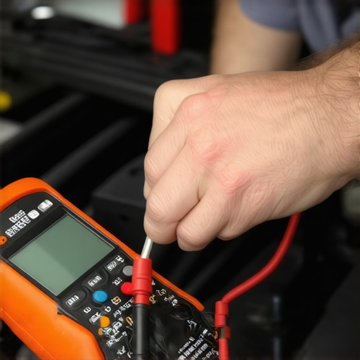 Professional auto diagnostic tools in action Technician using multimeter and scanner for vehicle diagnostics