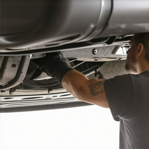 Repairing Car Underbody Shield A mechanic replacing clips on a car's underbody shield during repair