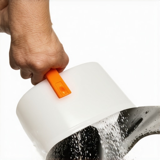 Car bumper dent being reshaped with hot water and plastic tool