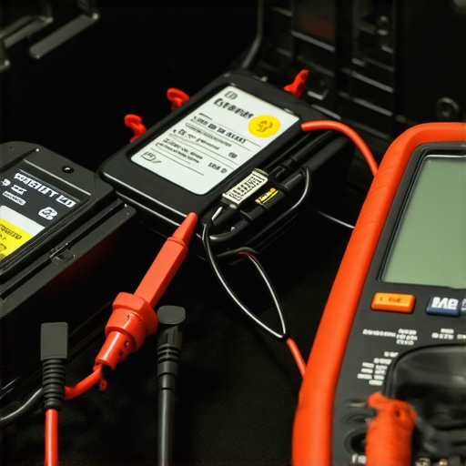 Testing Car Battery with Multimeter Person testing car battery voltage with multimeter under the hood