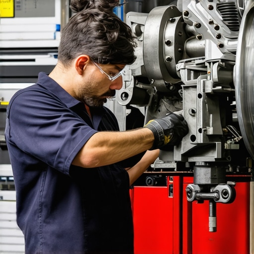 Auto mechanic checking transmission components during car service.