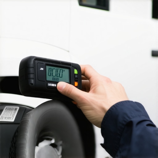 Mechanic adjusting a car's wheel alignment with a digital gauge