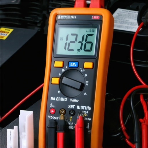 Digital multimeter testing car battery voltage