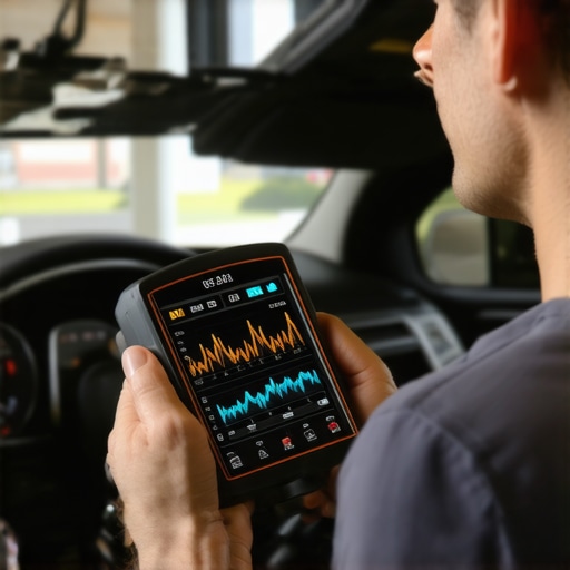 High-end OBD-II scanner showing car diagnostic data