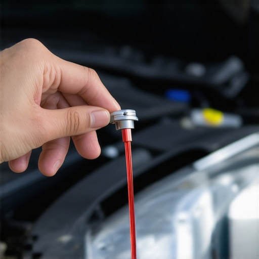 A person checking the transmission fluid level on a dipstick during a cold morning to diagnose shifting issues.