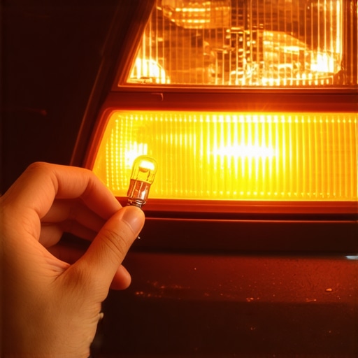 A person inspecting a car turn signal bulb to fix hyper-flashing