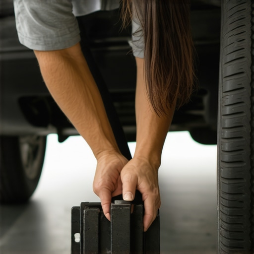 A mechanic testing a car wheel for bearing movement at 12 and 6 o'clock positions