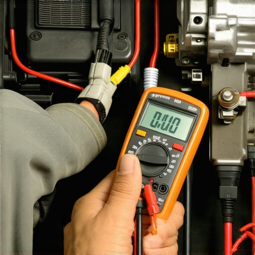 A mechanic testing a corroded ground wire to troubleshoot transmission sensor errors.