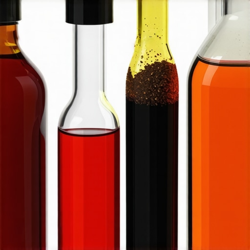 A side-by-side comparison of fresh red transmission fluid and old oxidized dark fluid showing the need for maintenance.
