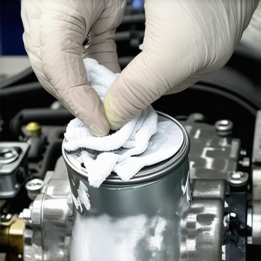 Cleaning a dirty throttle body to fix a sticky gas pedal A close-up view of a mechanic cleaning carbon buildup from a car's throttle plate using a cloth.