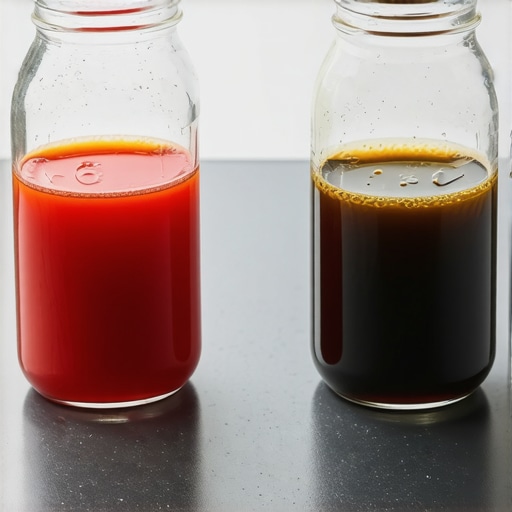 Comparing Clean and Burnt Transmission Fluid A visual comparison of healthy transmission fluid versus oxidized fluid to demonstrate the need for maintenance.