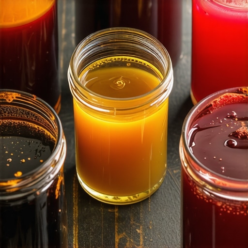 A side-by-side comparison of degraded black transmission fluid and fresh red fluid to show the necessity of maintenance.