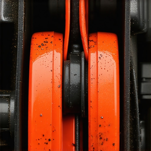 Close-up of dirty grease and road grit causing wear on a car window regulator track.