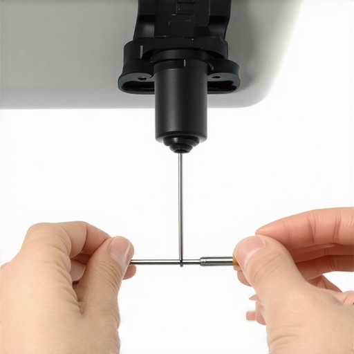 A person inserting a small rubber piece into a car sun visor clip to increase friction and stop sagging.