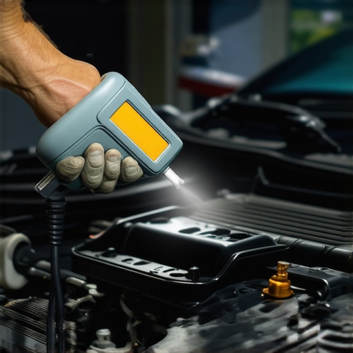 Mechanic checking engine temperature with infrared thermometer