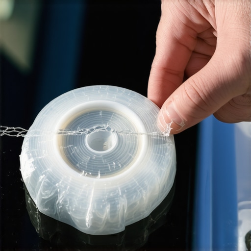 Applying clear tape to a rock chip on a car windshield to prevent contamination