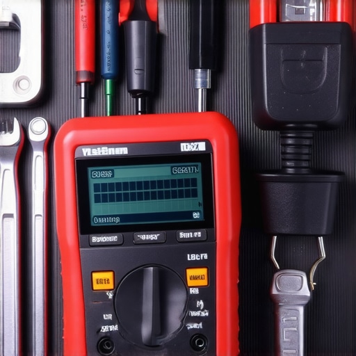 High-end digital multimeter and OBD2 scan tool on a workbench