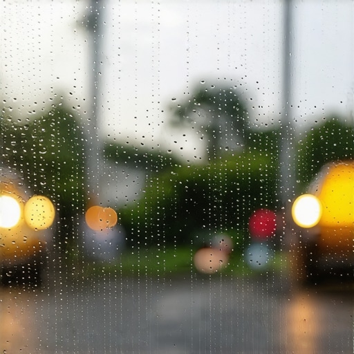Close-up of a car backup camera with internal condensation.