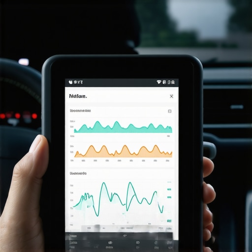 Mechanic using a diagnostic tablet to calibrate car sensors.