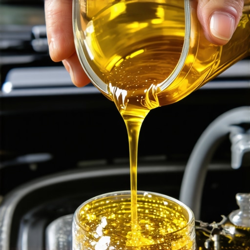 Pouring high mileage oil additive into a car engine