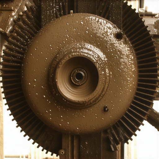 A dirty car fan clutch showing signs of a silicone fluid leak on the hub