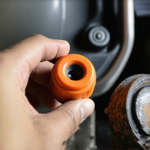 Mechanic installing a new orange shifter cable bushing into a cable eyelet