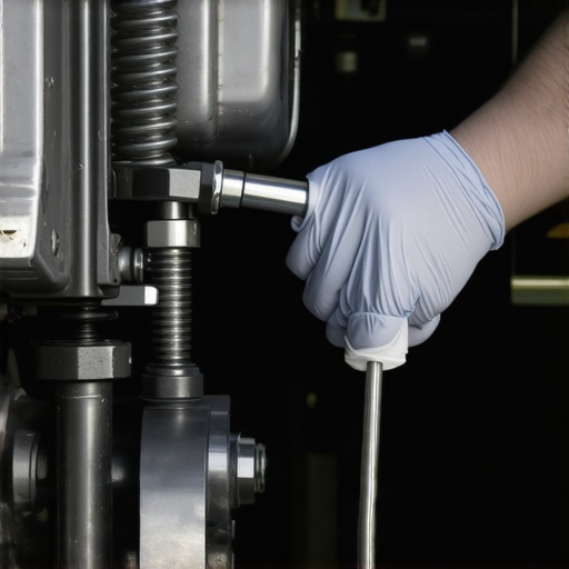 Lubricating a car hood latch Hand applying grease to a car's hood latch mechanism for maintenance.