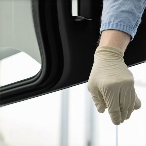 Mechanic applying lubricant to car sunroof seals