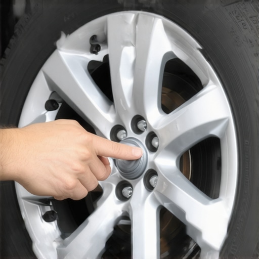 Close-up of a car wheel missing a balance weight causing vibrations.