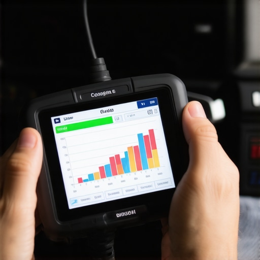 Modern Diagnostic Scanner in Action Close up of a mechanic using a digital scanner to check throttle position data