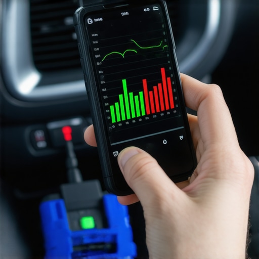 A smartphone displaying hybrid battery cell voltages via a Bluetooth OBD-II scanner.