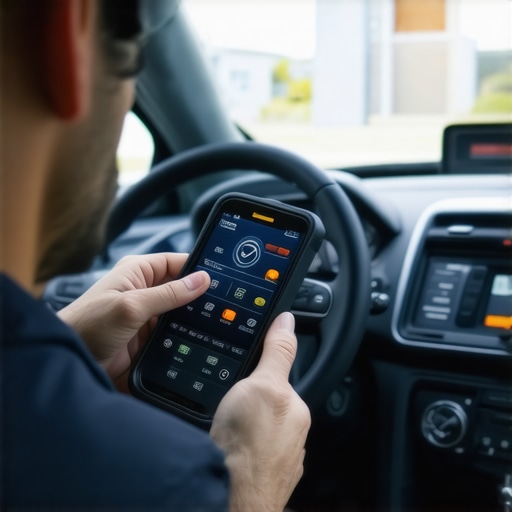 Monitoring Transmission Health with Diagnostic Tools A mechanic checking live transmission data on an OBD-II scanner to prevent overheating.