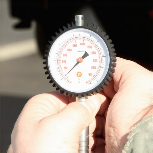 A mechanic measuring suspension deflection with a dial indicator tool