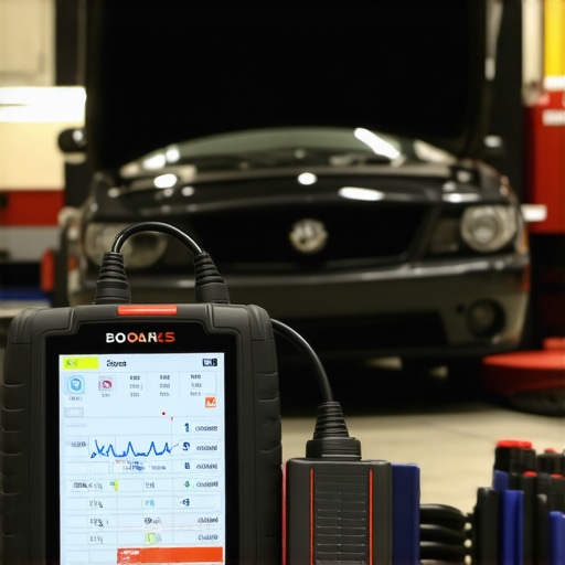 Professional Automotive Diagnostic Scan Tool A high-quality bidirectional scan tool performing diagnostics on a modern vehicle's electronic systems.