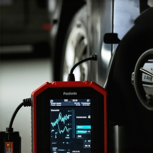 Professional Bi-Directional Diagnostic Tablet in Action A mechanic using a diagnostic tablet to check car electronics and live sensor data graphs