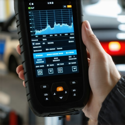 Professional Car Diagnostic Scanner in Use A mechanic using a bi-directional scan tool to check vehicle performance data.