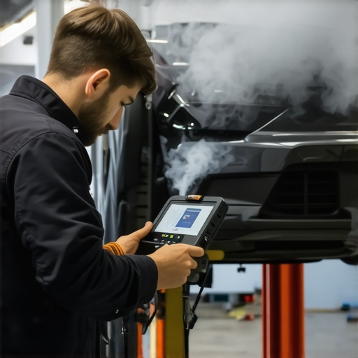 Mechanic using advanced tools to find a car noise cause