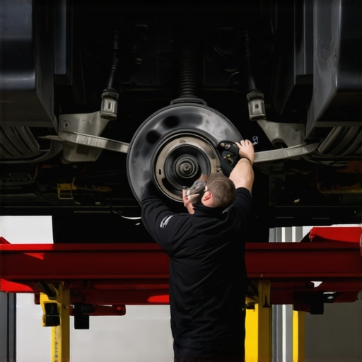 Mechanic checking the CV joints and differential for power delivery imbalances.