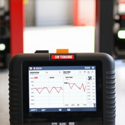 A technician using a bi-directional scan tool to check transmission shift points.