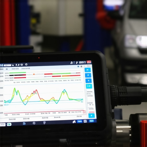 A diagnostic scanner showing live transmission data and pressure graphs in a car workshop.